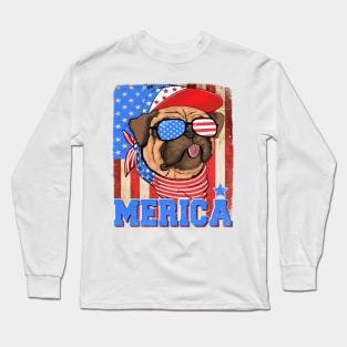 Funny Merica Retro Flag US American Bulldog Patriotic Long Sleeve T-Shirt